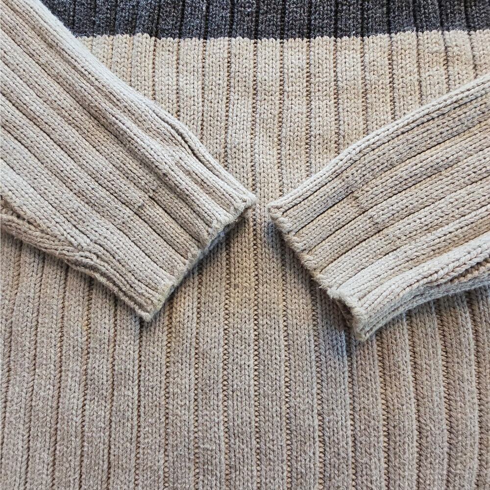 Eddie Bauer Men's L 100% Cotton Ribbed Knit Crewneck Sweater Gray Cream Stripe - Picture 3 of 11